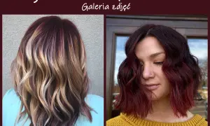 Dwie kobiety z pięknymi, falowanymi włosami. Jedna ma długie, burgundowe włosy z refleksami blond, druga krótkie, w odcieniu głębokiego burgundu.