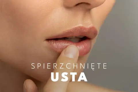 Delikatne usta dotykane palcem, szukające ukojenia. Co na suche usta?