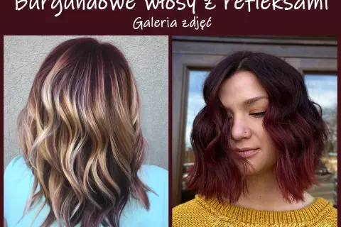 Dwie kobiety z pięknymi, falowanymi włosami. Jedna ma długie, burgundowe włosy z refleksami blond, druga krótkie, w odcieniu głębokiego burgundu.