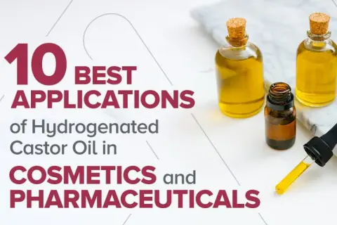 10 najlepszych zastosowań oleju rycynowego uwodornionego w kosmetykach i farmaceutykach. Butelki z olejem.