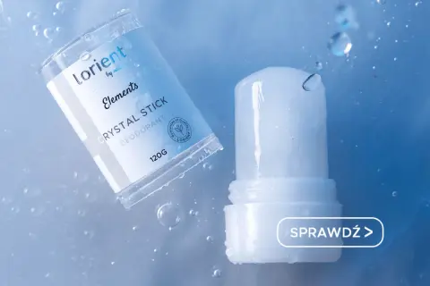 Ałun co to? Naturalny dezodorant Lorient Crystal Stick w sztyfcie, z wodnymi kroplami.